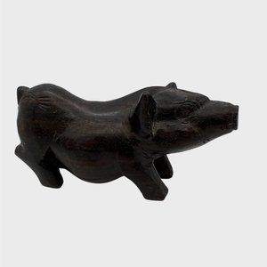 Vintage Hand Carved Wood Pig / Wild Boar Figurine 5.25" Long 3" Tall Dark Brown